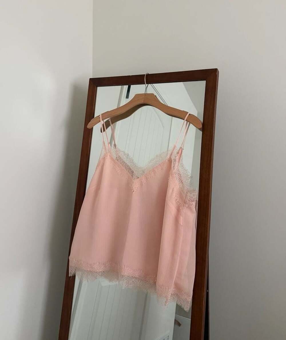 LOFT Pink Eyelash Lace Trim Cami Tank Top Blouse Size M